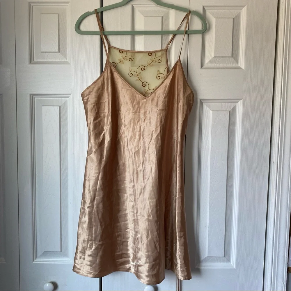Women's Large Gold Satin Slip Dress Lingerie Fairy‎ y2k